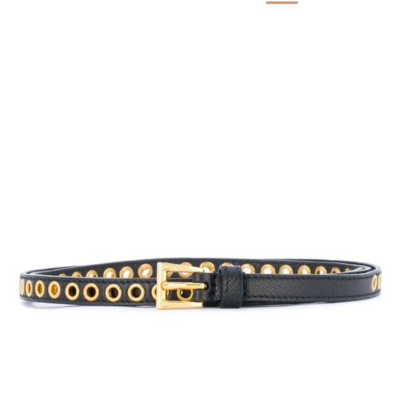 Prada Black Leather Belt with Gold Eyelets main image 10